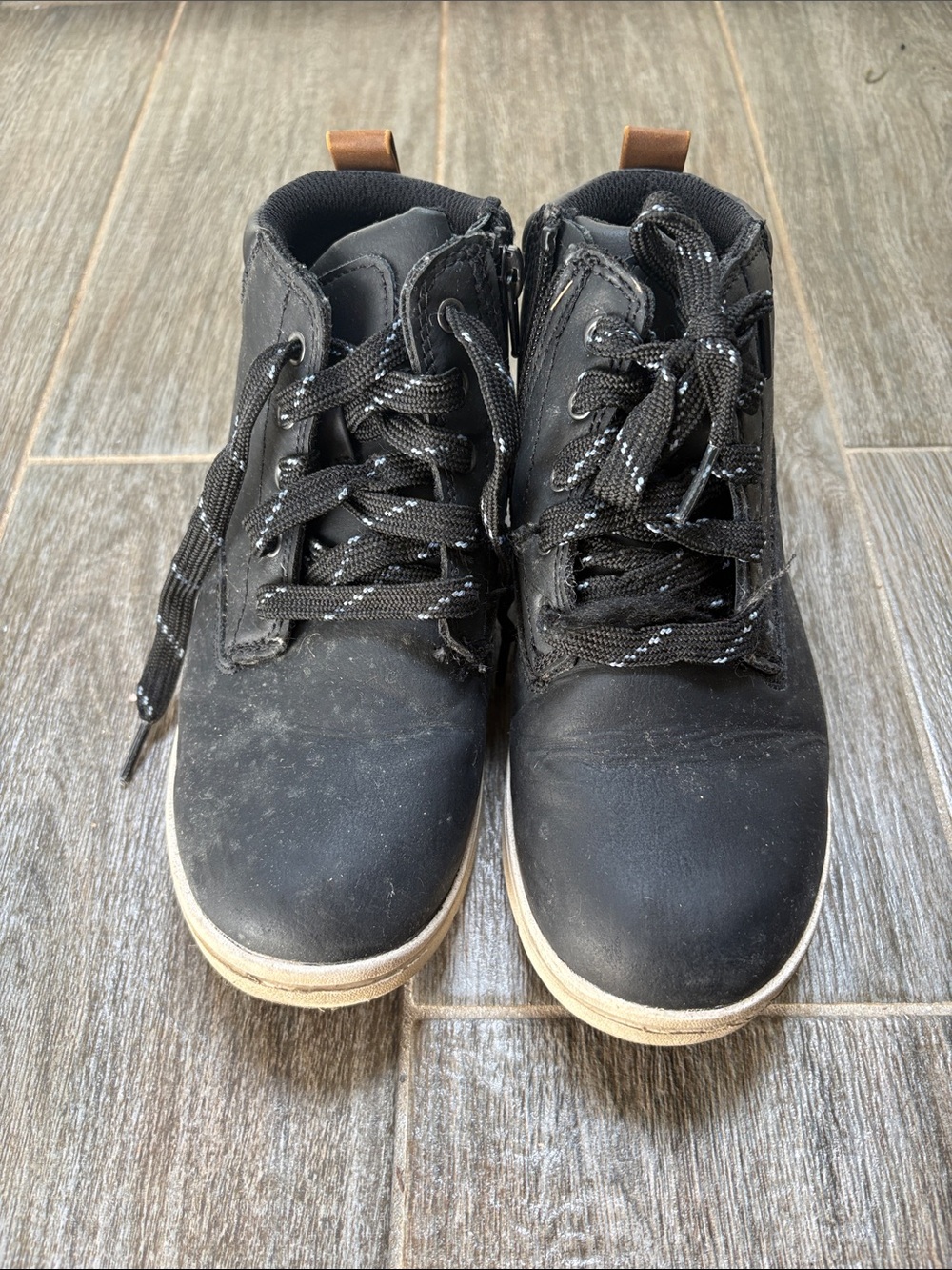 Cat & Jack Black High-Top Kids Boots with Tan Pull Tabs